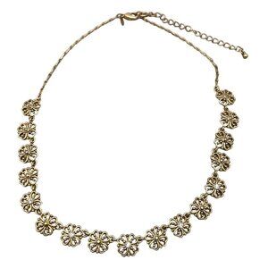 Avon SH Four Clover Flower Rhinestone Necklace Gold Tone 16.5 to 19 Inches